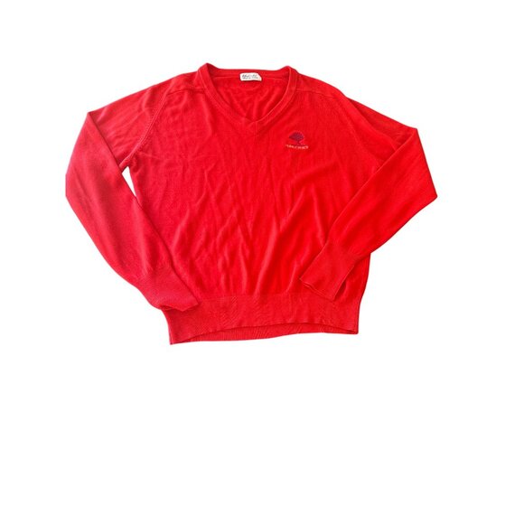 Vintage Lilly Daché Pebble Beach Red V-Neck Sweater Long Sleeves Large - Picture 1 of 5